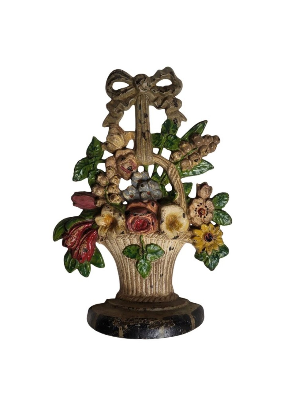 Vtg Hubley Cast Iron Doorstop #189 Flower Basket Lilies of the Valley